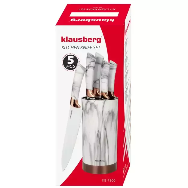 Klausberg virtuvinių peilių rinkinys su stoveliu, 5 vnt., baltas su rudu raštu KB-7800 3
