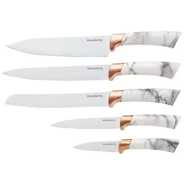 Klausberg virtuvinių peilių rinkinys su stoveliu, 5 vnt., baltas su rudu raštu KB-7800 2