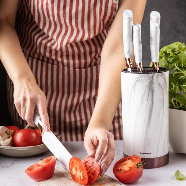 Klausberg virtuvinių peilių rinkinys su stoveliu, 5 vnt., baltas su rudu raštu KB-7800 1