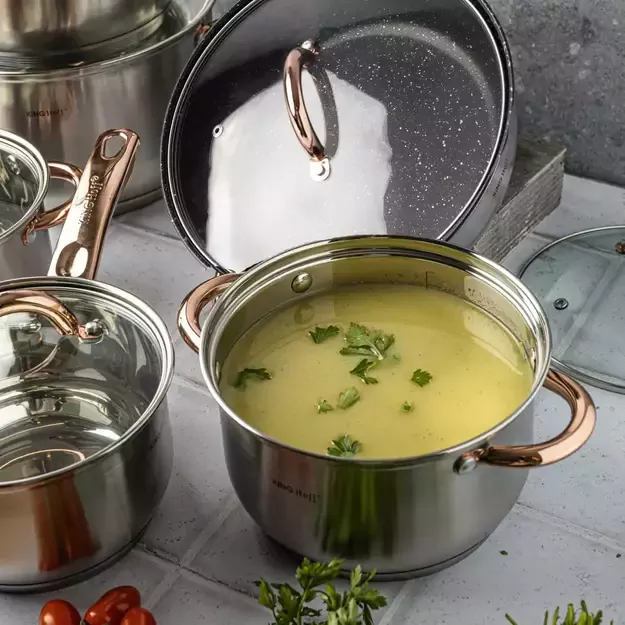 KINGHoff nerūdijančio plieno puodų rinkinys, 12 dalių, rožinio aukso spalvos KH-1766 2