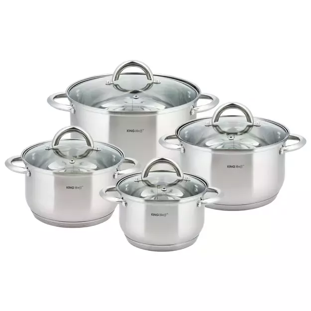 KINGHoff nerūdijančio plieno puodų rinkinys su dangčiais, 8 dalių KH-4448