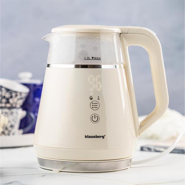 Klausberg elektrinis virdulys, stiklinis, LED valdymas, 1 l KB-7893 1