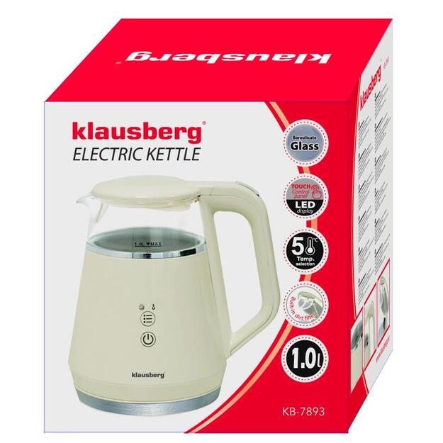 Klausberg elektrinis virdulys, stiklinis, LED valdymas, 1 l KB-7893 3