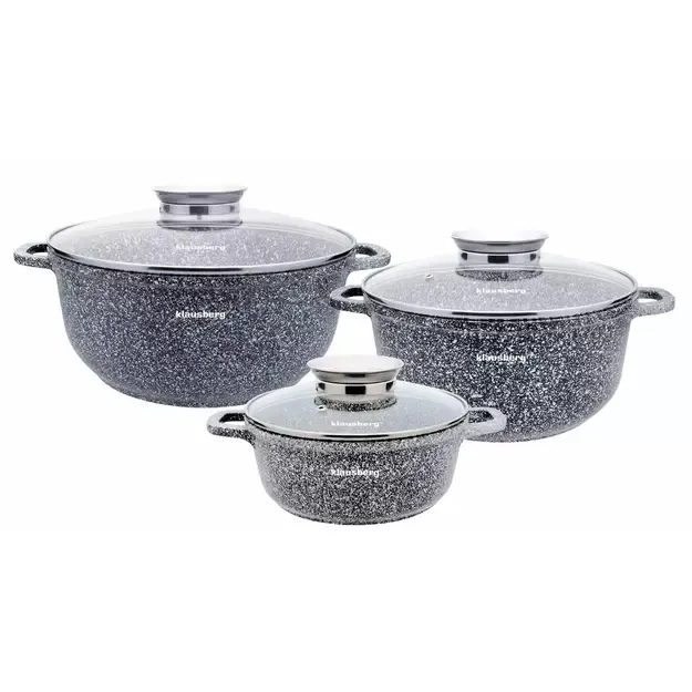 Klausberg puodų rinkinys 6 dalių pilkas marmuro efekto Ø20 / 24 / 28 cm KB-7533