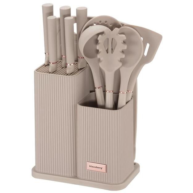 Klausberg virtuvinių peilių, įrankių ir pjaustymo lentos rinkinys, 12 dalių, smėlio spalvos KB-7935