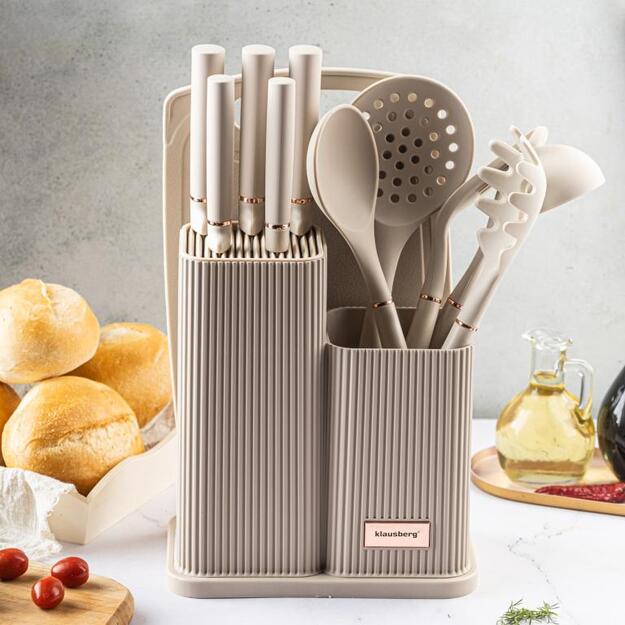 Klausberg virtuvinių peilių, įrankių ir pjaustymo lentos rinkinys, 12 dalių, smėlio spalvos KB-7935 2