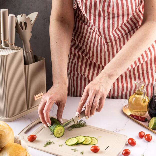 Klausberg virtuvinių peilių, įrankių ir pjaustymo lentos rinkinys, 12 dalių, smėlio spalvos KB-7935 1