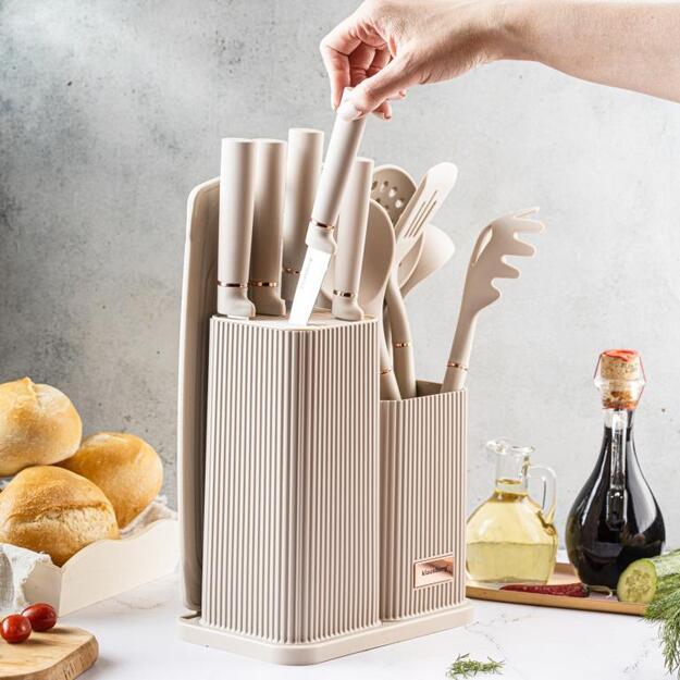 Klausberg virtuvinių peilių, įrankių ir pjaustymo lentos rinkinys, 12 dalių, smėlio spalvos KB-7935 5