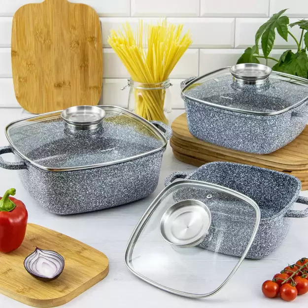 Klausberg marmuriniai puodai su dangčiais, 6 dalių rinkinys, pilki, Ø20/24/28 cm KB-7534 1