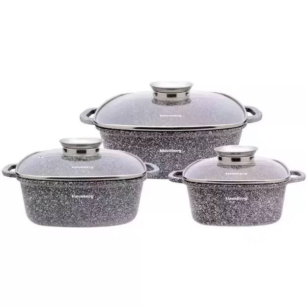 Klausberg marmuriniai puodai su dangčiais, 6 dalių rinkinys, pilki, Ø20/24/28 cm KB-7534