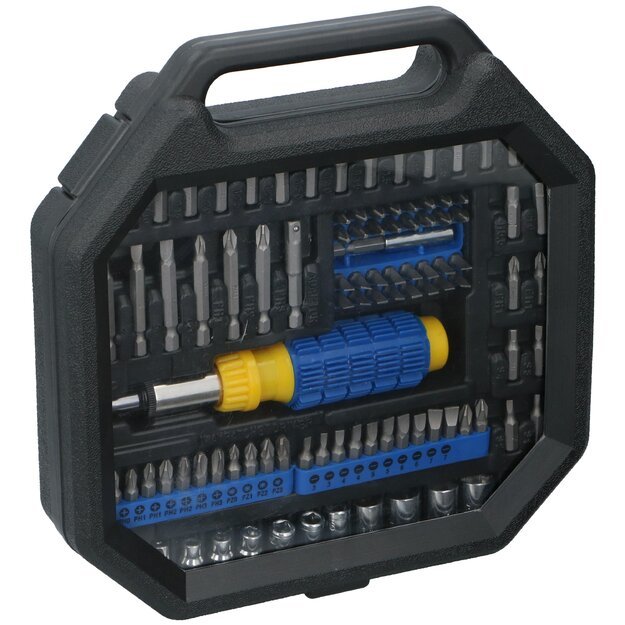 KINZO terkšlinis atsuktuvas su antgalių ir galvučių rinkiniu, 99 vnt., 871125217782 7