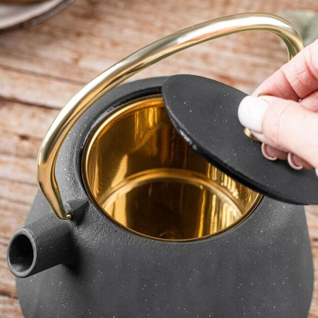 KINGHoff ketaus arbatinukas su sieteliu, 1 l, juodas KH-1932 4