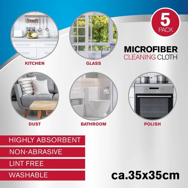 Dirt Devil mikropluošto valymo šluostės, 35 × 35 cm, 5 vnt. 871125249554 1