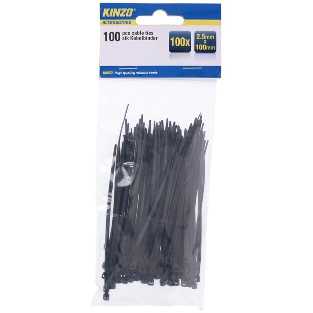 KINZO kabelių dirželis, 2,5 × 100 mm, juodas, 871125272104