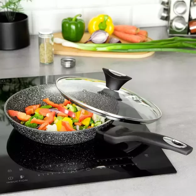 Aliumininė keptuvė su marmurine danga ir dangčiu, Ø20 cm, pilka KB-7037 1