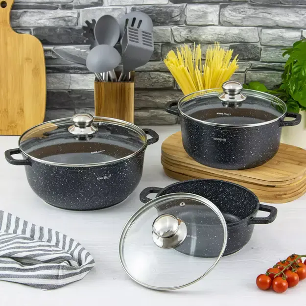 Kinghoff puodų rinkinys 6 dalių su marmuro danga Ø20 / 24 / 28 cm KH-1606 1