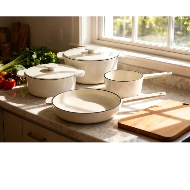 CS Kochsysteme ketaus puodų ir keptuvės rinkinys 6 dalių kreminis Anden