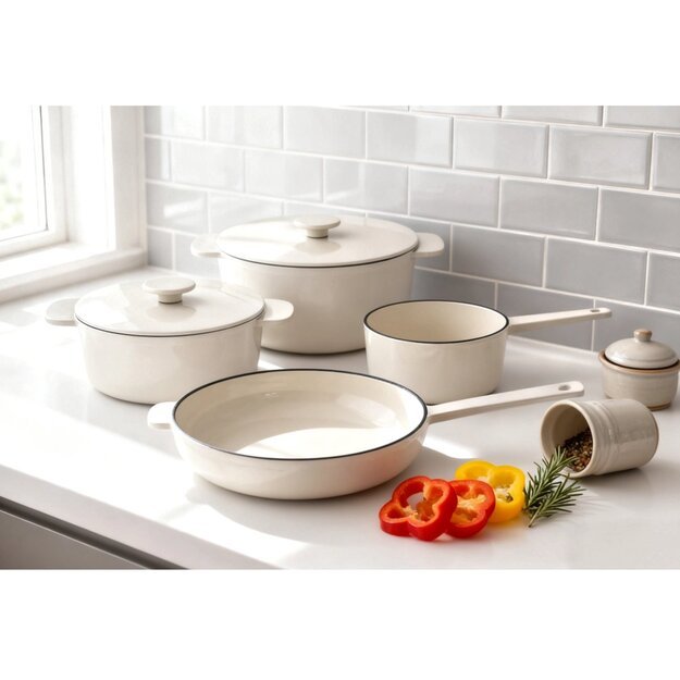 CS Kochsysteme ketaus puodų ir keptuvės rinkinys 6 dalių kreminis Anden